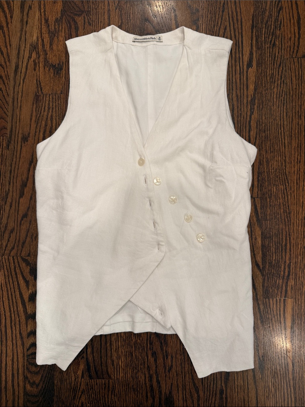 Abercrombie & Fitch Cream Sleeveless Asymmetrical Button Vest